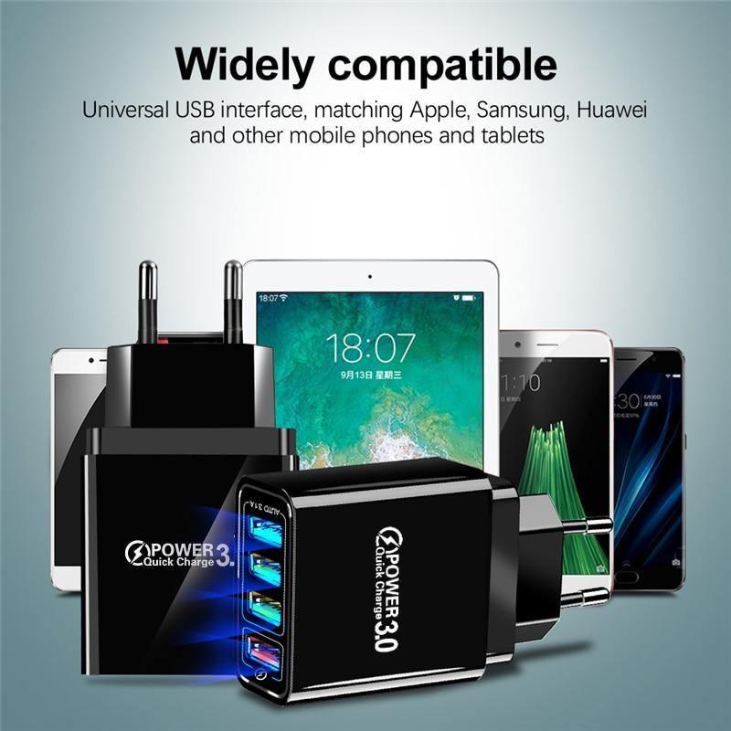 Chargeur Mural USB pour Téléphone Portable à Charge Rapide, Noir Moderne, 48W, Quick Charge 3.0