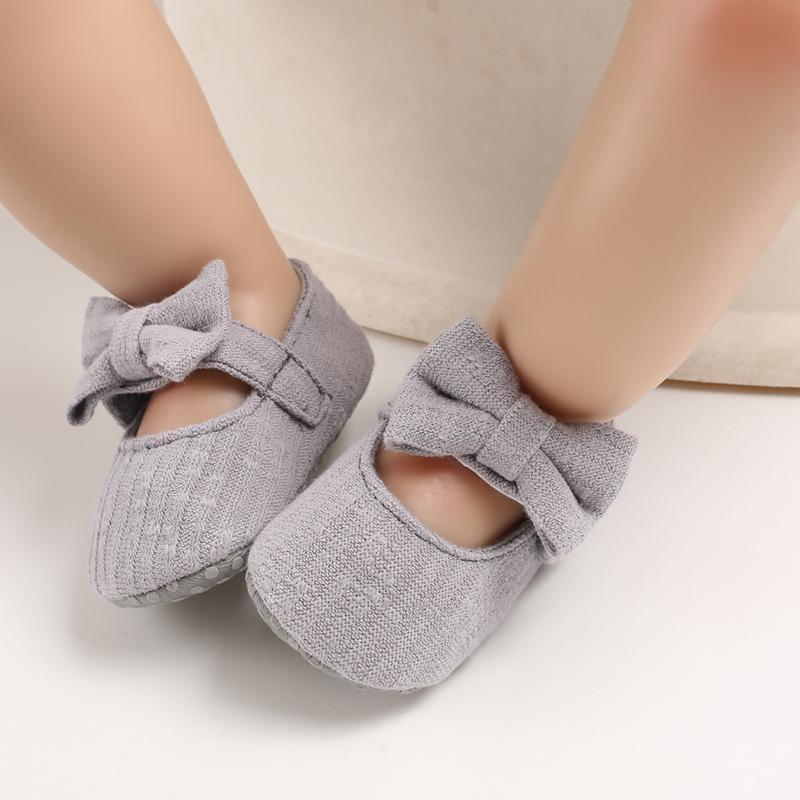 Chaussures Souples Premiers Pas Nœud Papillon Couleur Unie pour Bébé Fille Respirantes