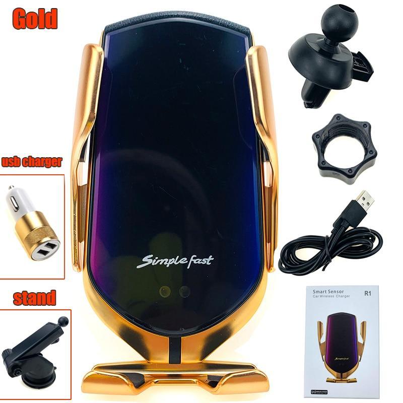 Chargeur sans fil de voiture de luxe moderne automatique Chargeur sans fil à induction infrarouge pour téléphones Argent/Or