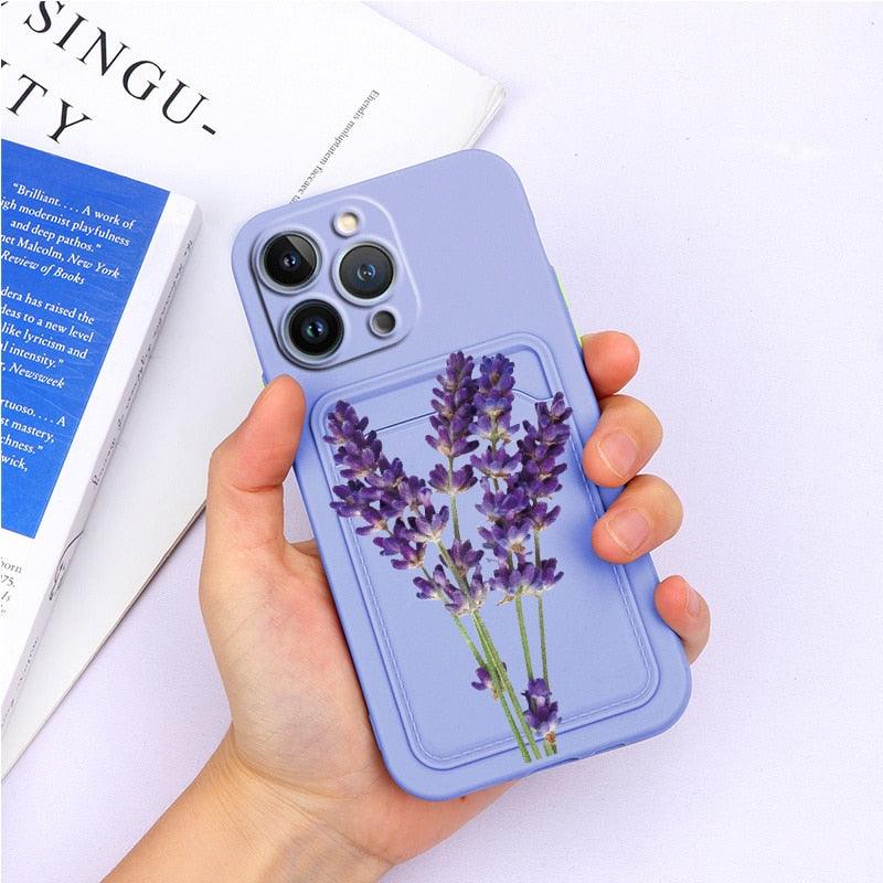Magnifiques étuis en silicone souple anti-rayures pour iPhone 13 Pro Max. Étui portefeuille en silicone avec porte-cartes pour iPhone 13 Mini, 13ProMax, 13Pro. Étui iPhone avec porte-cartes, motif fleur et papillon.