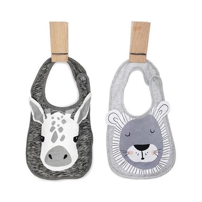 Bavette en coton de luxe avec imprimé animal de dessin animé et boutons-pression, serviette de salive imperméable, tablier d'alimentation pour bébé et enfant