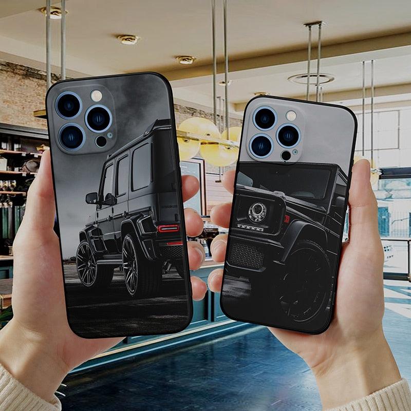 Coque Noire Pour iPhone 5 5s SE 2020 6 6s 7 8plus x 10 XR XS 11 12 13 Mini Pro MAX Housse en Silicone Motif Voiture Coque Arrière en Silicone Noir Mat Pour iPhone
