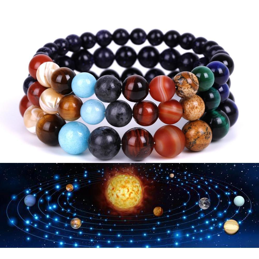 Bracelet Système Solaire Galaxie Univers Neuf Planètes Pierres Naturelles Étoiles Terre Lune Pour Femmes Hommes Bijoux De Mode