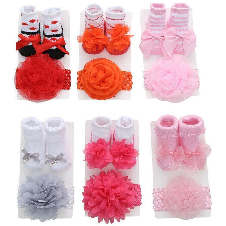 Chaussettes Bébé Princesse Dentelle Colorée Nœud Mignon Bébé Nœud Chaussettes Chaudes Et Bandeau Ensemble Design Élégant Pour Les Bébés Filles