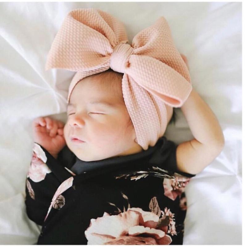 Bandeau bébé fille tout-petits grand nœud bandeau cheveux mignon solide extensible turban pour bébés filles