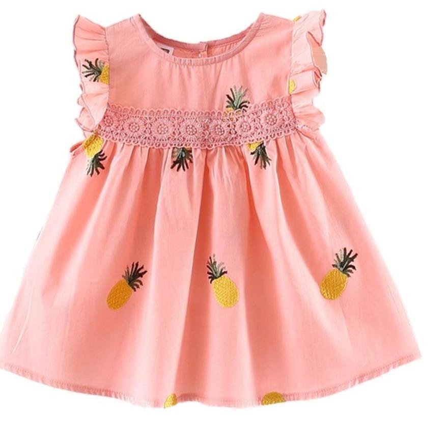 Robes d'été pour bébé avec manches à volants pour nouveau-né, en coton, sans manches, motif ananas, pour fillettes