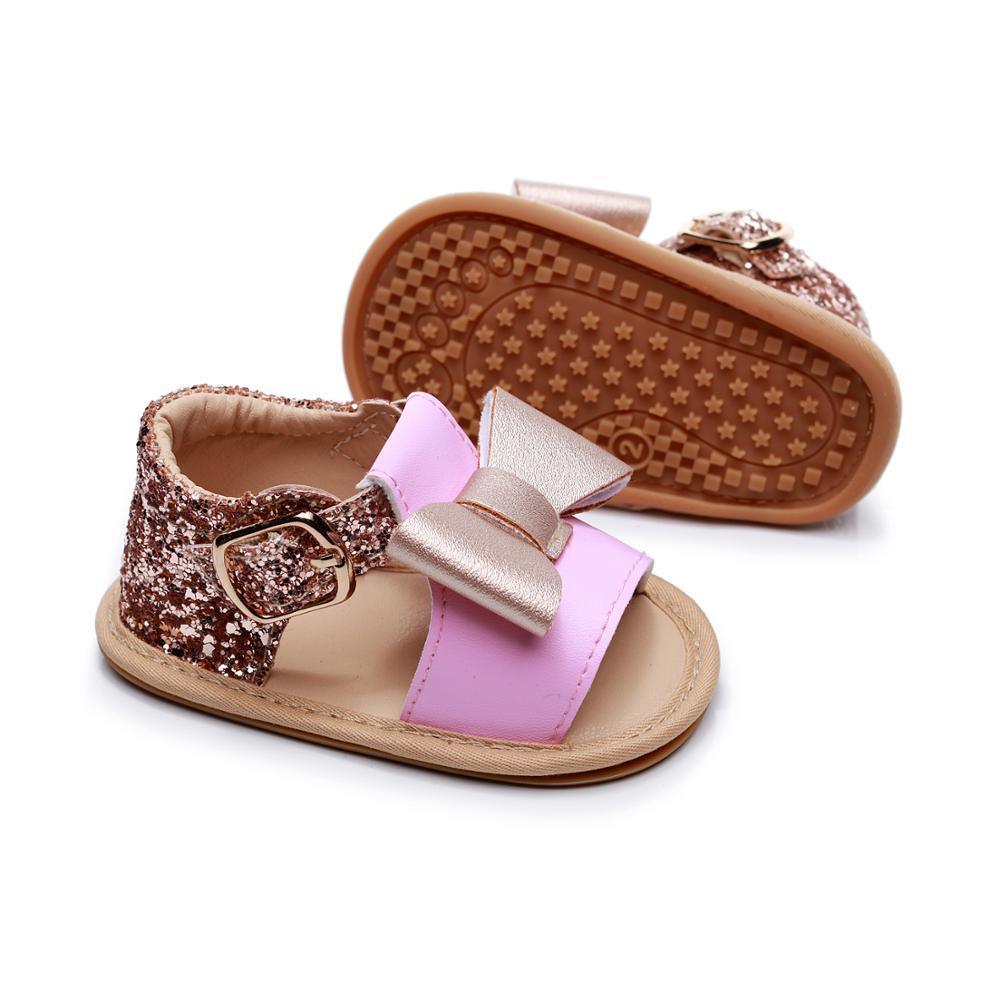 Sandales Bébé Fille Premier Pas Cuir PU Semelle Souple Nœud Papillon Chaussures Filles