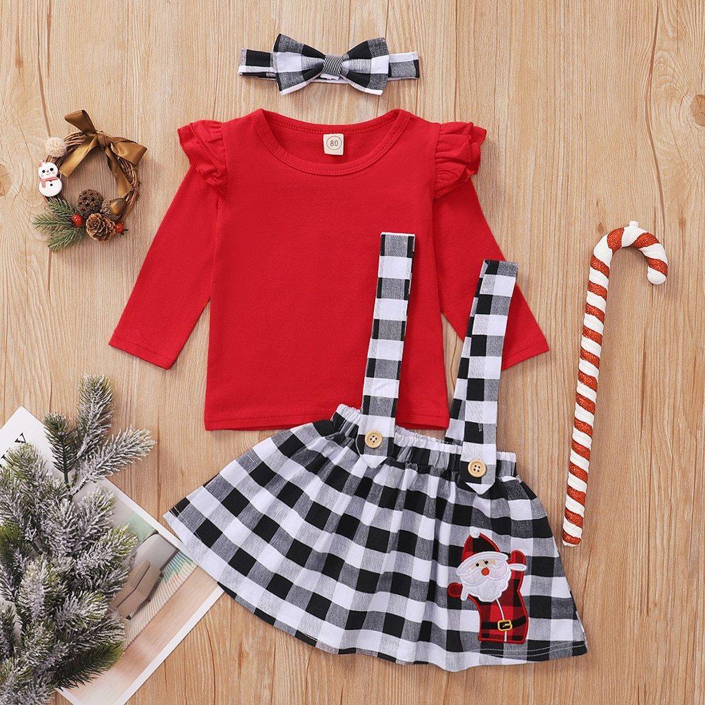 Jolies Tenues Automne Hiver Bretelles à Carreaux Robe de Noël Vêtements Jupes pour Enfants Filles