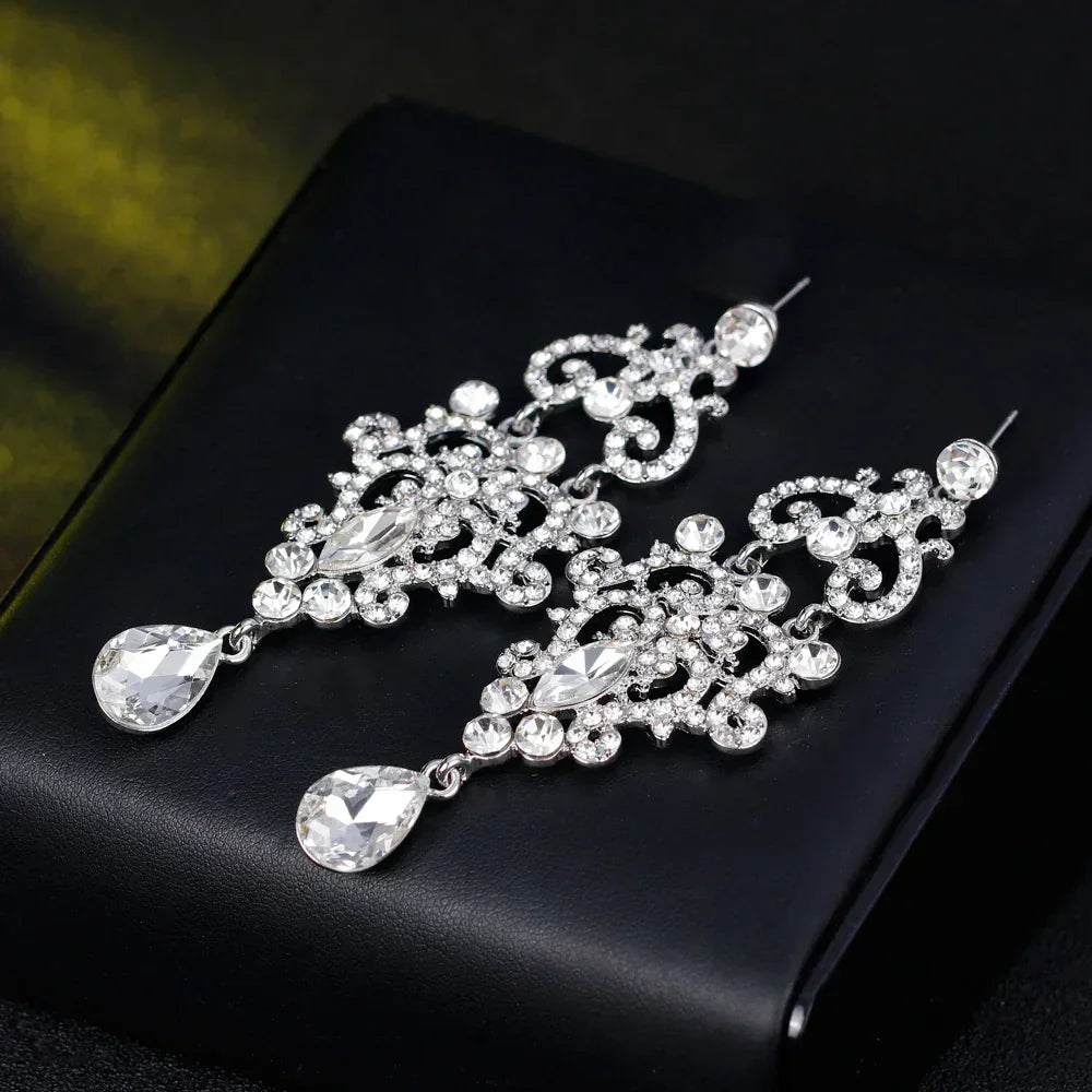 TREAZY Boucles d'oreilles pendantes de mariage en cristal pour femmes, couleur argent, pour mariées, cadeaux d'anniversaire, bijoux de fête