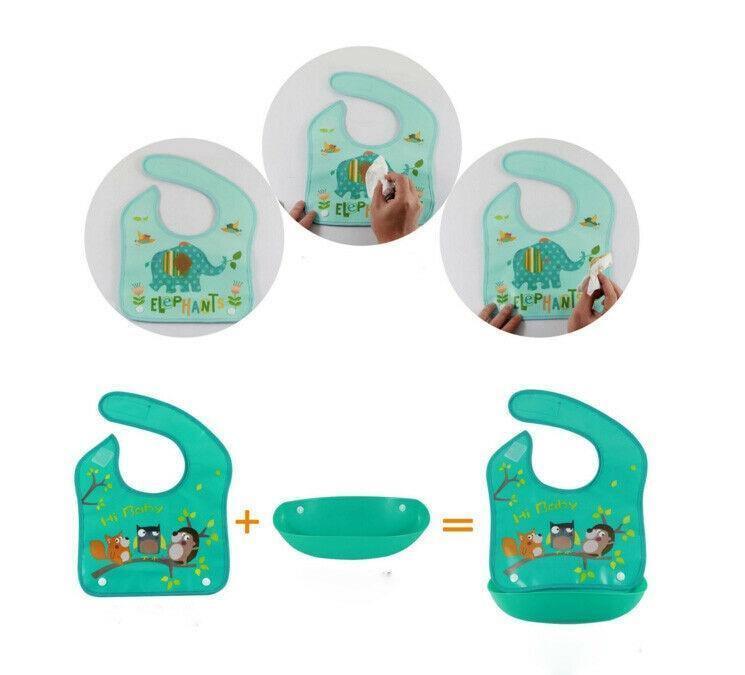 Bavoir en Silicone Imperméable Attrape-nourriture pour Bébé Nouveau-né Bavoirs de Dessin Animé Réglables pour Enfants