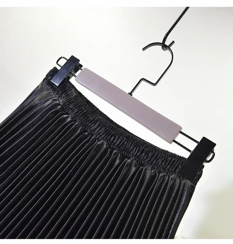 Jupe plissée classique en velours doré Taille haute style rétro Mode Femme de bureau Jupe longue plissée Jupe en velours d'hiver 90cm de long