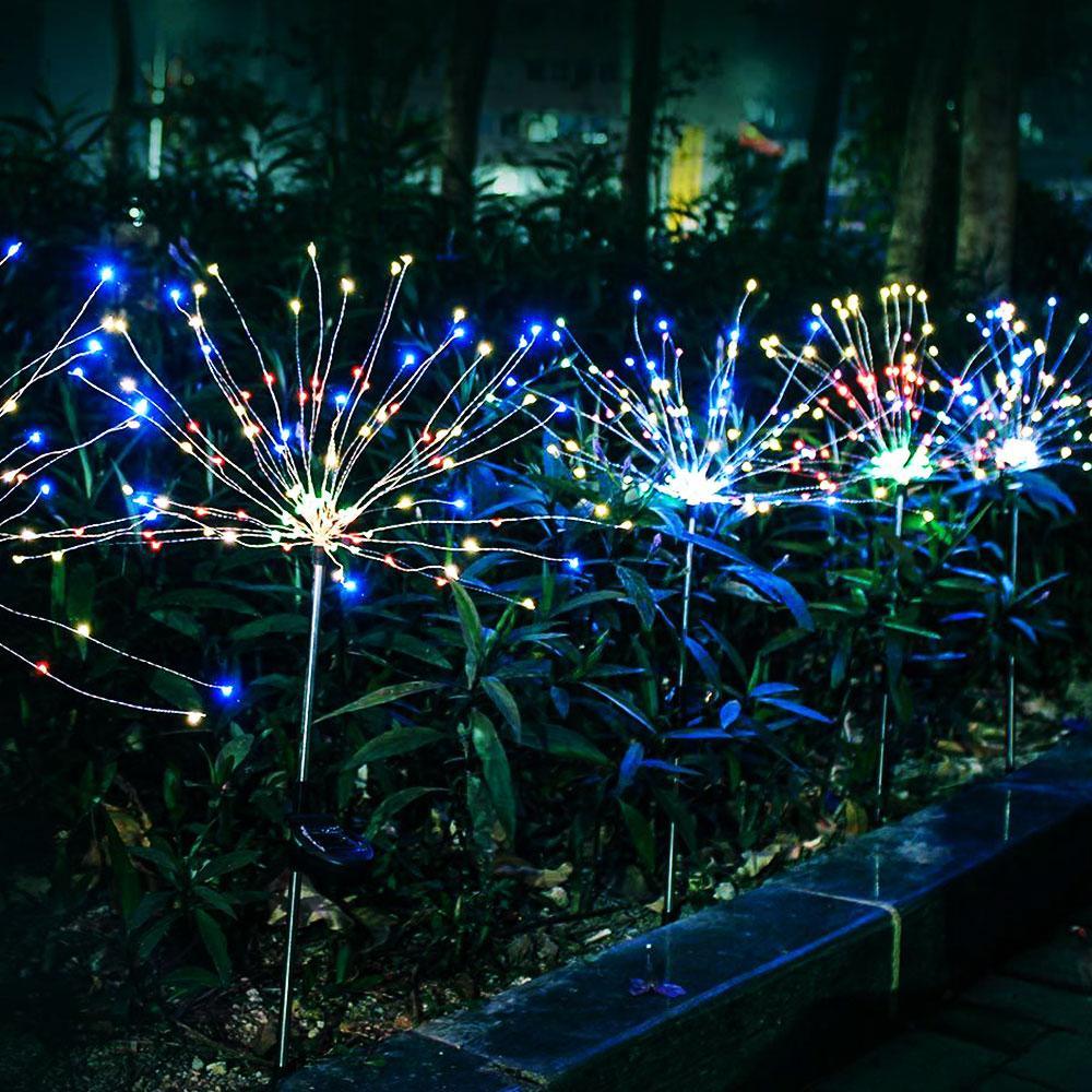 Lampe solaire LED de luxe moderne pour jardin en forme de feux d'artifice d'arbre avec fils de cuivre