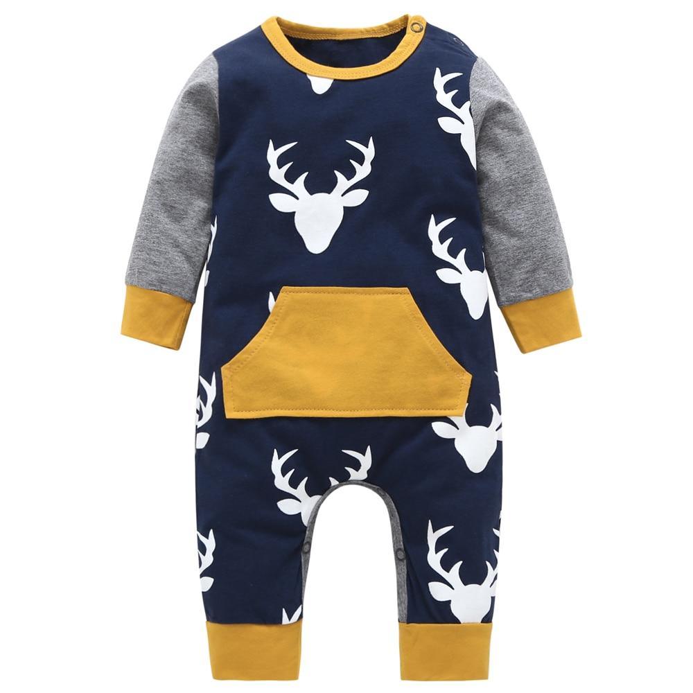 Grenouillères Bébé Garçon Manches Longues Tête de Cerf Combinaisons Nouveau-né Tenues Pour Filles et Garçons Pyjamas