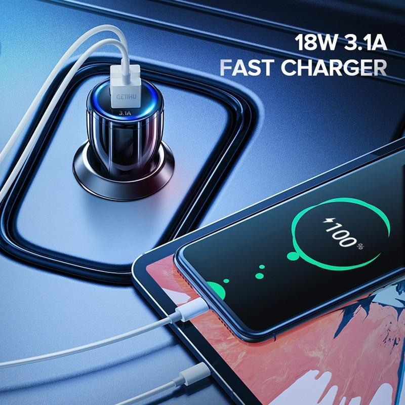 Chargeur de voiture LED 18W 3,1A double USB charge rapide QC adaptateur de chargeur de téléphone gadgets de voiture