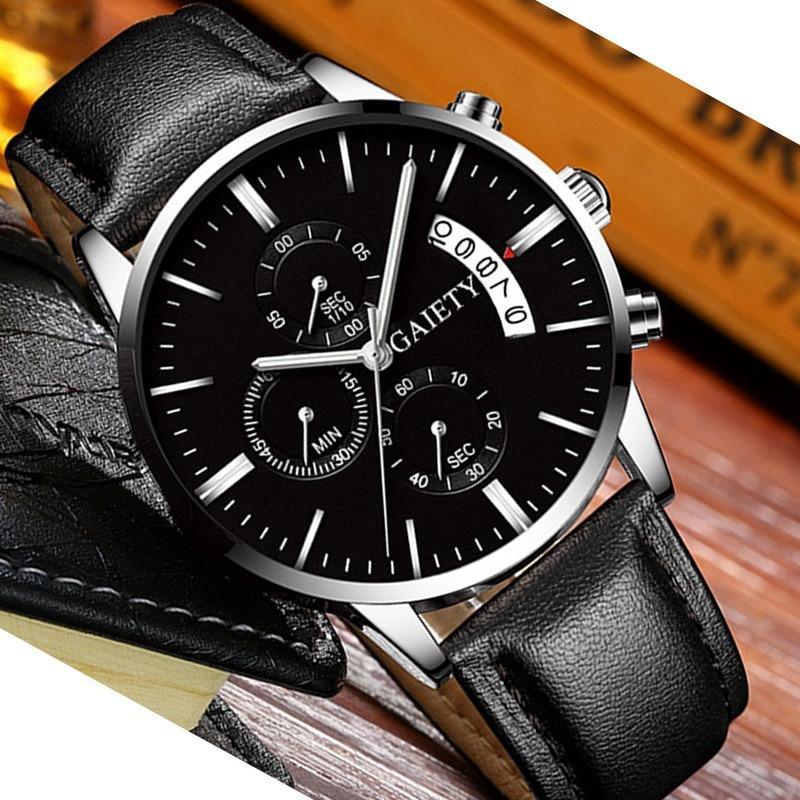 Montres pour hommes Montre bracelet à quartz d'affaires en acier inoxydable et bracelet en cuir pour hommes et garçons