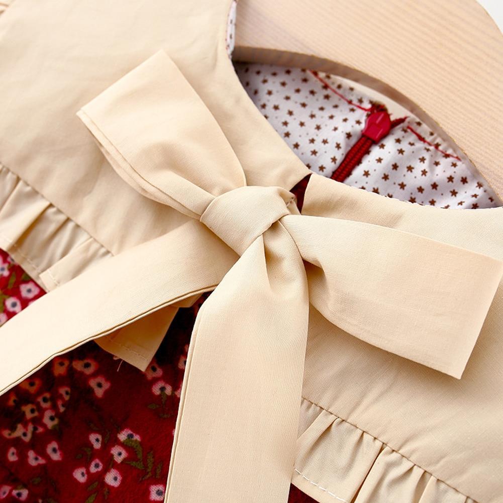 Robe de fille rétro moderne pour l'hiver, robe de nouveau-né, robe de soirée en coton à nœud floral mignon pour bébé