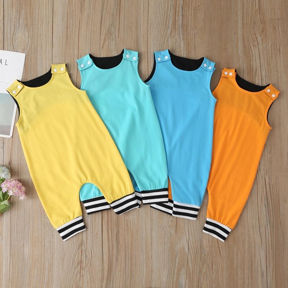 Nouveaux vêtements pour bébés garçons et filles, barboteuses pour nouveau-nés, combinaisons sans manches en coton à rayures unies pour enfants