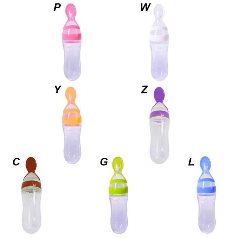 Biberon en silicone avec cuillère Bouteilles de complément alimentaire Bouteille de lait à presser avec cuillère Tasse pour bébé et enfant