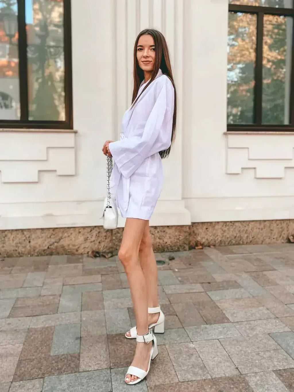 Cardigan Kimono Col V Femme, Robe Courte en Coton et Lin à Manches Longues, avec Ceinture, Style Robe de Chambre, Lacets, Été, Ample, Vestidos