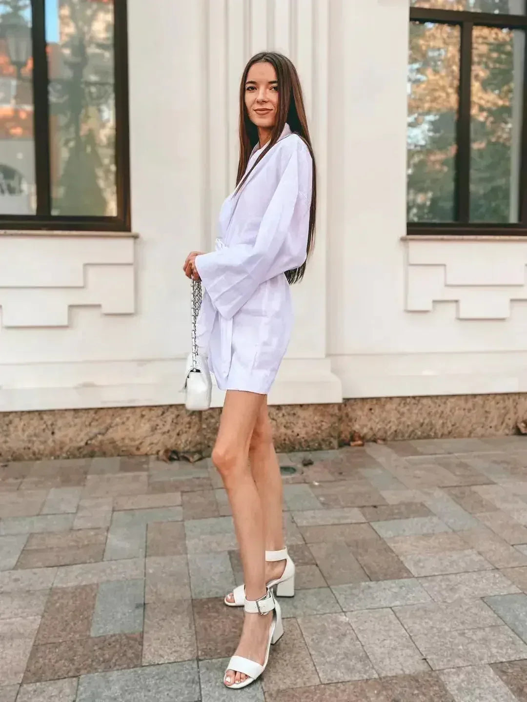 Cardigan Kimono Col V Femme, Robe Courte en Coton et Lin à Manches Longues, avec Ceinture, Style Robe de Chambre, Lacets, Été, Ample, Vestidos