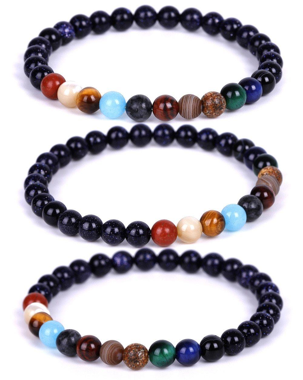 Bracelet Système Solaire Galaxie Univers Neuf Planètes Pierres Naturelles Étoiles Terre Lune Pour Femmes Hommes Bijoux De Mode