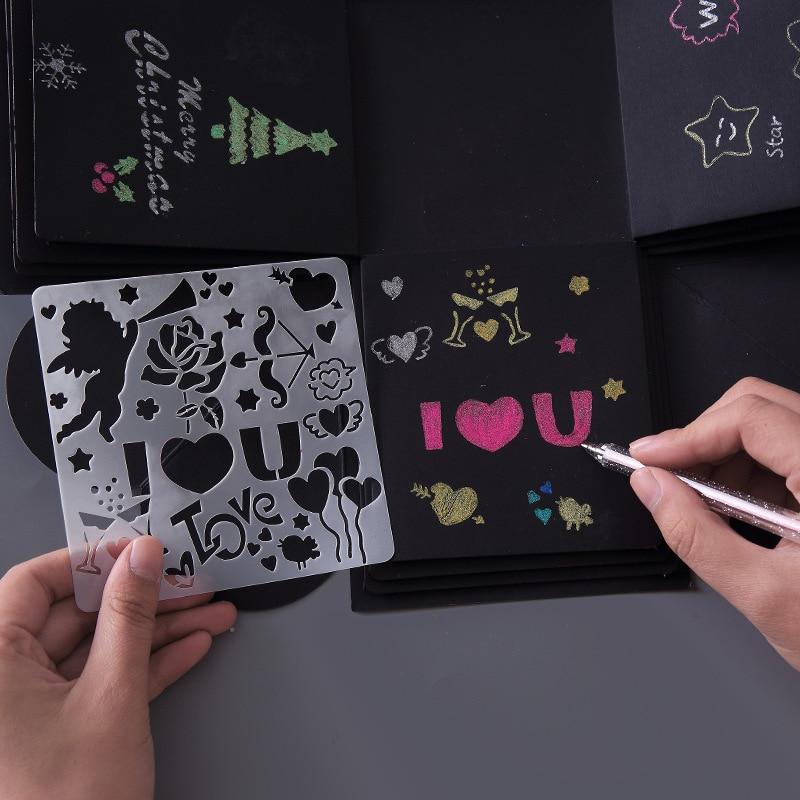 5Pcs/Set Règle pour enfants, modèle de peinture découpée, règle de dentelle thème album compte-main, pochoir de planche à dessin, outils de décoration pour jouet éducatif de dessin pour enfants