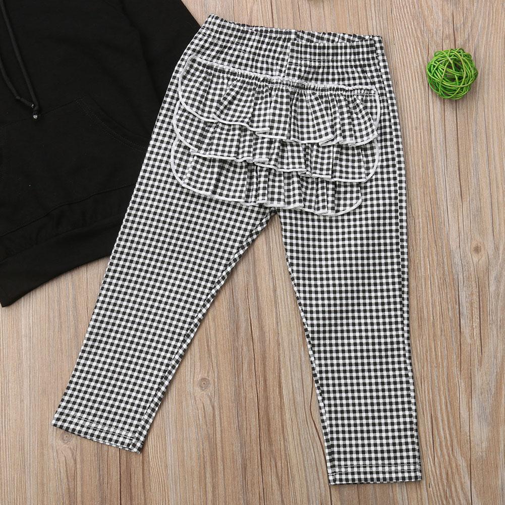 Ensembles de vêtements d'hiver 1-6 ans pour bébés filles, hauts à capuche noirs et pantalons à carreaux à volants avec bandeau, style moderne et nouveau