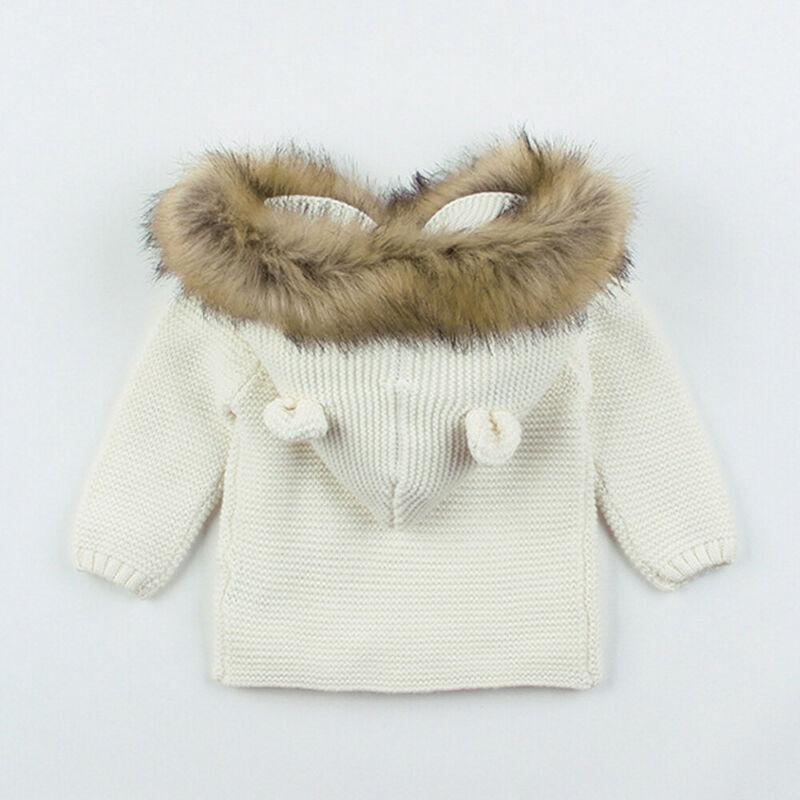 Manteau à capuche en tricot chaud d'hiver de luxe moderne pour nouveau-né garçon ou fille, avec col en fourrure pour garçons et filles