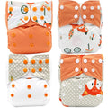 Lot de 4 couvre-couches lavables, écologiques et réglables pour bébés et enfants, en tissu imprimé réutilisable