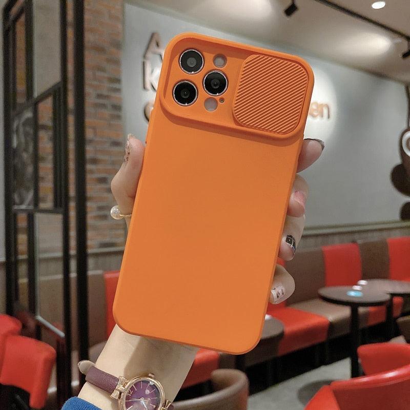 Étui en Silicone de Protection d'objectif Coulissant pour iPhone 11 Pro Max Mini 12 Pro 13, Étui Poussoir Housse de Caméra Coulissante avec Protecteur d'objectif de Caméra, Étui en Silicone Mince Compatible avec iPhone