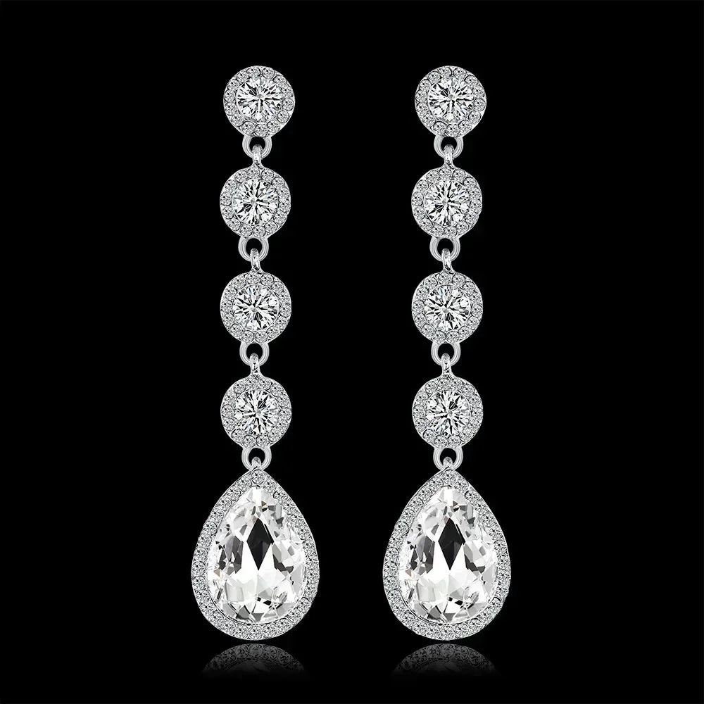 TREAZY Boucles d'oreilles pendantes de mariage en cristal pour femmes, couleur argent, pour mariées, cadeaux d'anniversaire, bijoux de fête