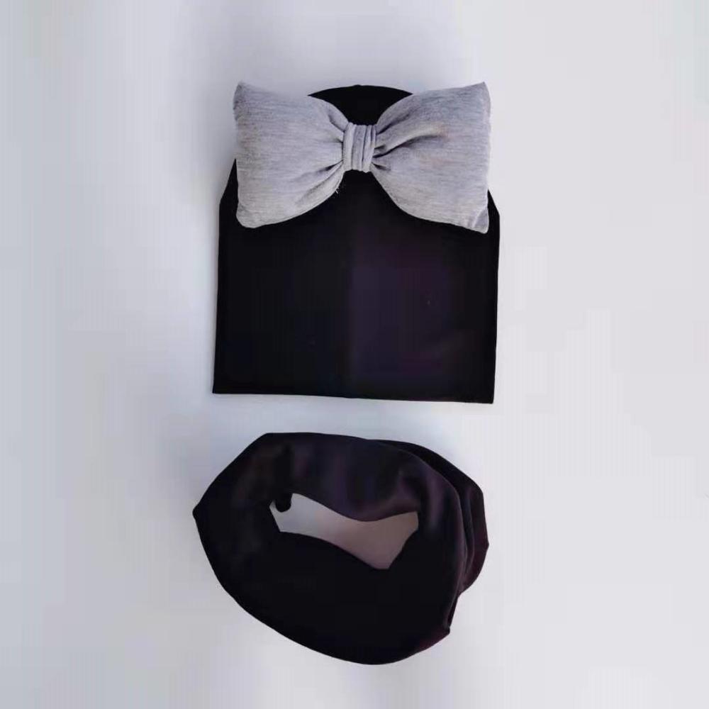 Ensemble Bonnet Bébé Fille grand nœud Papillon en Coton avec Col Écharpe pour Filles Bébé