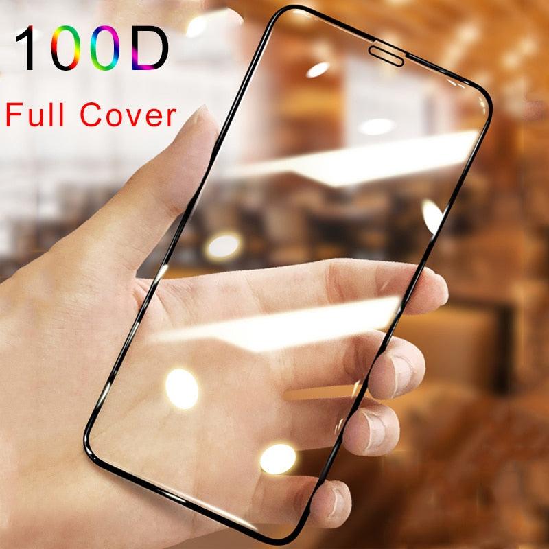 Film de protection d'écran en verre trempé 100D avec bords incurvés pour iPhone 7 8 6 6S Plus 11 12 Pro Max Mini iPhone X XR XS Max, couverture complète, HD 9H