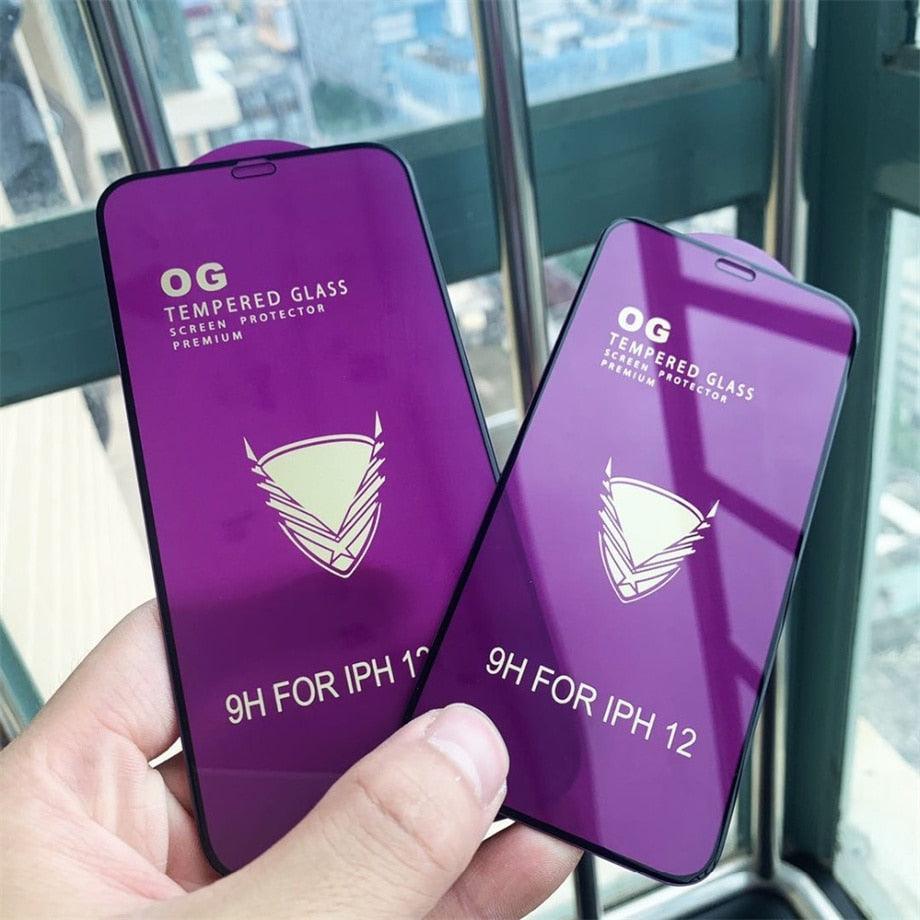 Lot de 3 protections d'écran en verre trempé OG pour iPhone 14 13 12 11 Pro XS Max X XR, avec colle intégrale, bordures incurvées, couverture complète pour iPhone 7 8, protection d'écran en verre pour iPhone