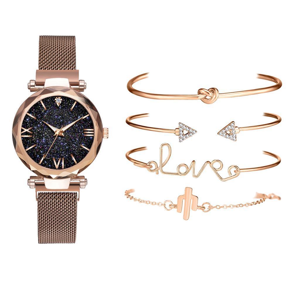 Nouvelles Montres de Luxe pour Femmes STEVVEX Montre-Bracelet à Quartz Magnétique Ciel Étoilé pour Femmes et Filles