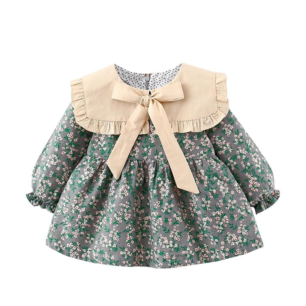 Robe de fille rétro moderne pour l'hiver, robe de nouveau-né, robe de soirée en coton à nœud floral mignon pour bébé