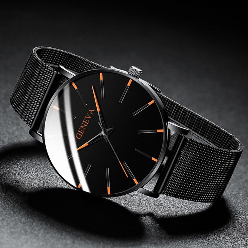 Montre Minimaliste Homme Ultra Fine Simple Homme Affaires Acier Inoxydable Maille Ceinture Montre à Quartz Relogio Masculino