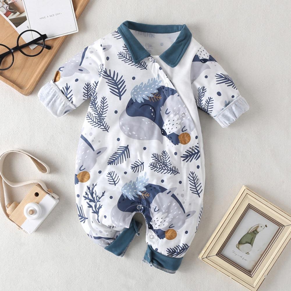 Barboteuse à manches longues imprimé étoile de dessin animé, combinaison motif éléphant, vêtements chauds pour bébés filles et garçons