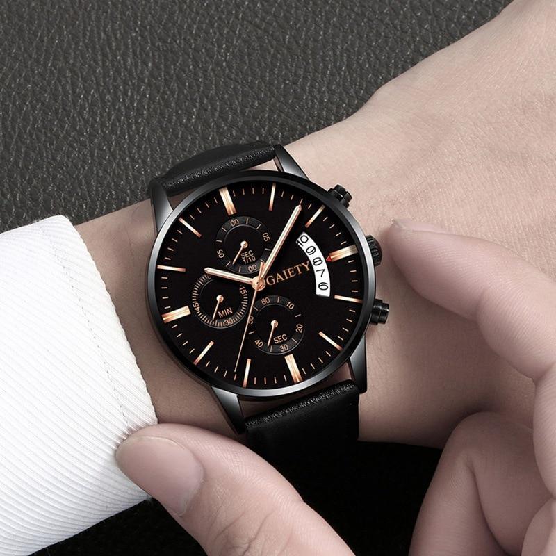 Montres pour hommes Montre bracelet à quartz d'affaires en acier inoxydable et bracelet en cuir pour hommes et garçons
