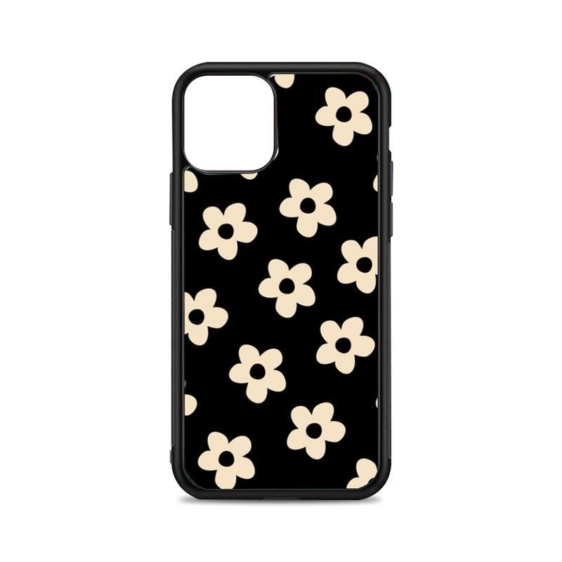 Coque de téléphone à fleurs noires pour iPhone 12 Mini 11 Pro Xs Max X Xr 6 7 8 Plus Se20, coque de protection en silicone et plastique rigide de haute qualité avec motif floral pour iPhone