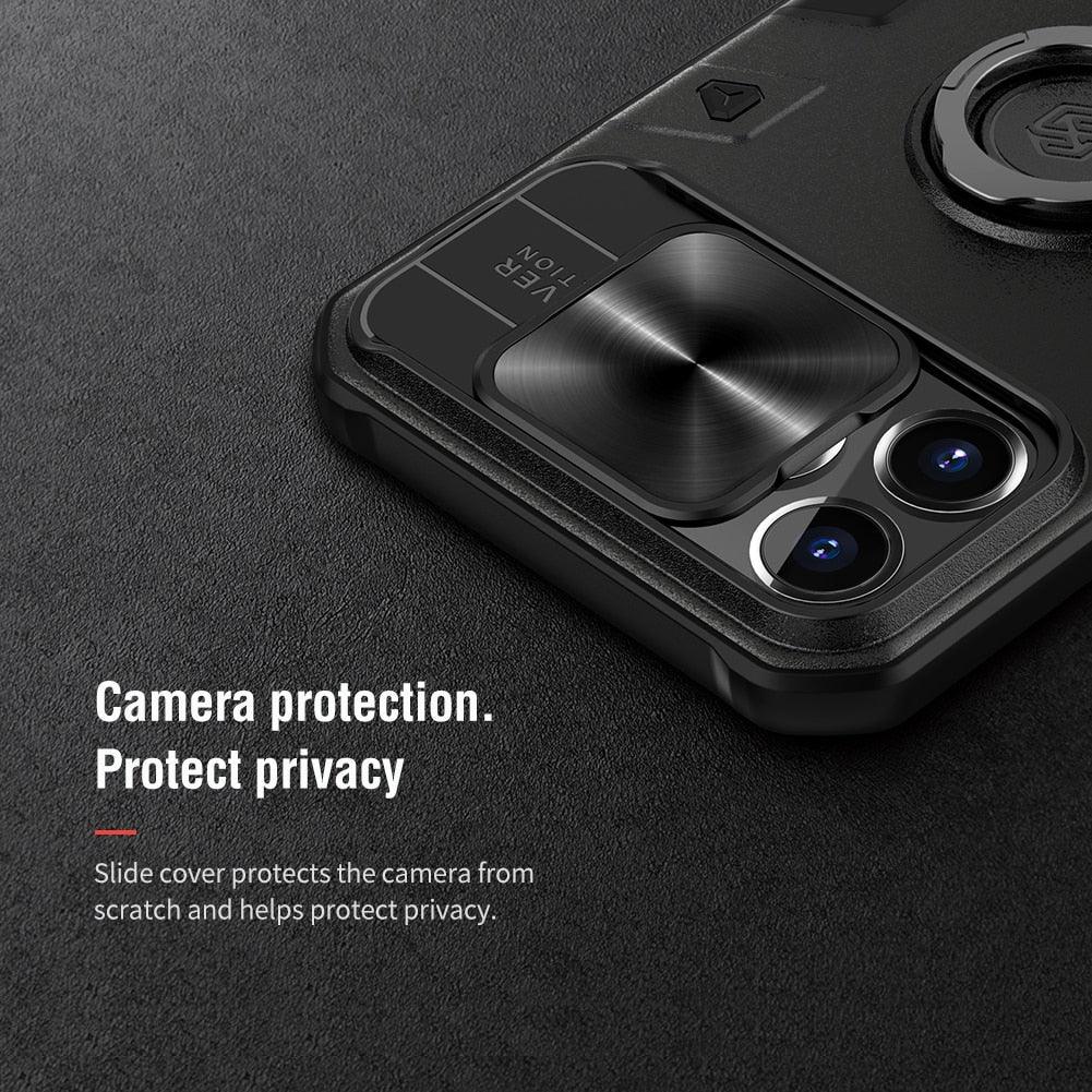 Coque arrière rigide absorbant les chocs pour iPhone 13 Pro Max - Étui appareil photo coulissant noir élégant pour iPhone 13 Mini 13 Pro Max