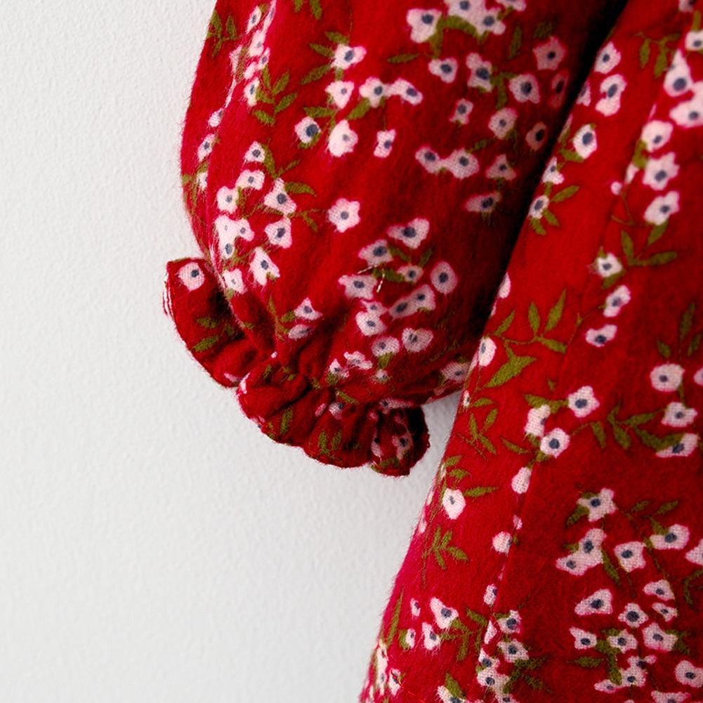Robe de fille rétro moderne pour l'hiver, robe de nouveau-né, robe de soirée en coton à nœud floral mignon pour bébé