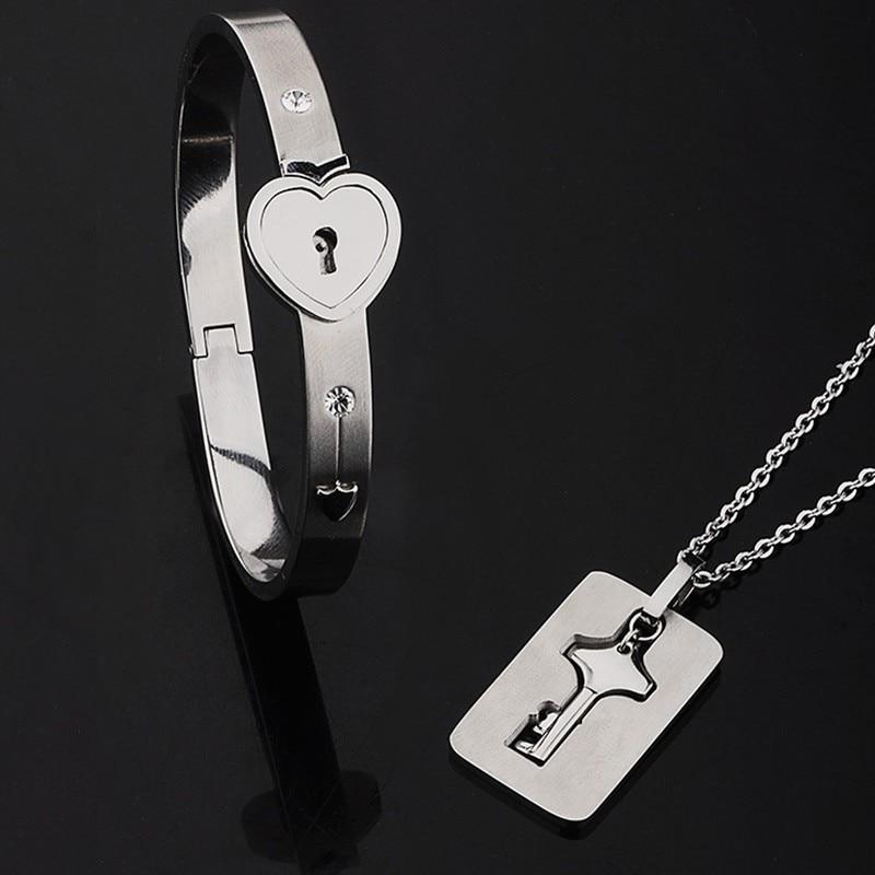 Bijoux de luxe en acier inoxydable et en acier titane avec serrure concentrique, bracelet et collier assortis pour couple, pour femme