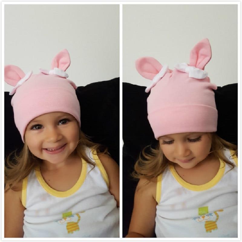 Bonnet Bébé Fille Chapeau Oreilles de Lapin pour Filles Coton Nœud Papillon Chapeau Enfant Casquette Bambin Chapeaux de Bande Dessinée