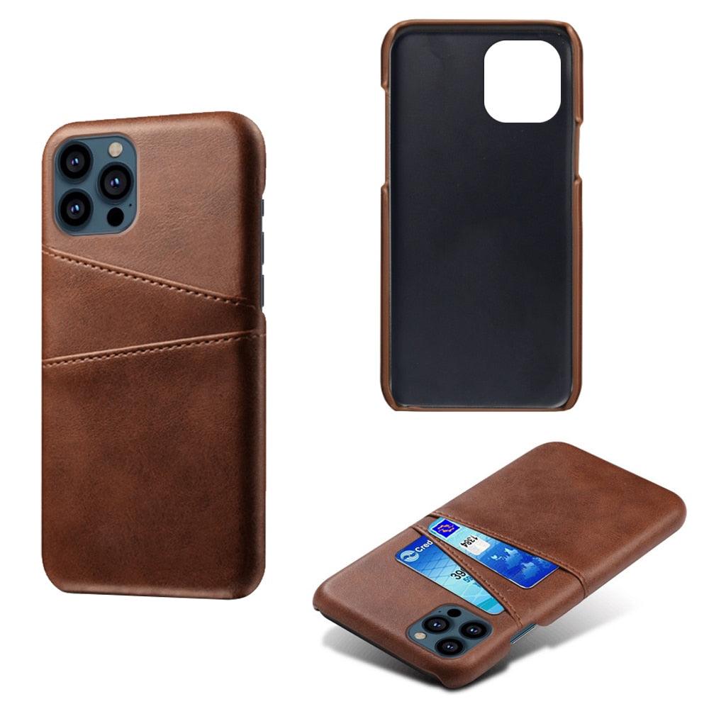 Étui porte-cartes de luxe noir pour homme pour iPhone Étui portefeuille en cuir classique professionnel pour iPhone 12 13 14 Pro Max Étui en cuir PU avec fentes pour cartes et coque arrière