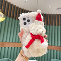 Jolie housse de Noël en peluche d'ours en peluche 3D Père Noël pour iPhone 13 12 11 Pro Xs Max X Xr 7 8 Plus Se3 Housse souple antichoc Housse souple ultra douce en fausse fourrure pelucheuse à oreilles de lapin chaude et amusante pour l'hiver