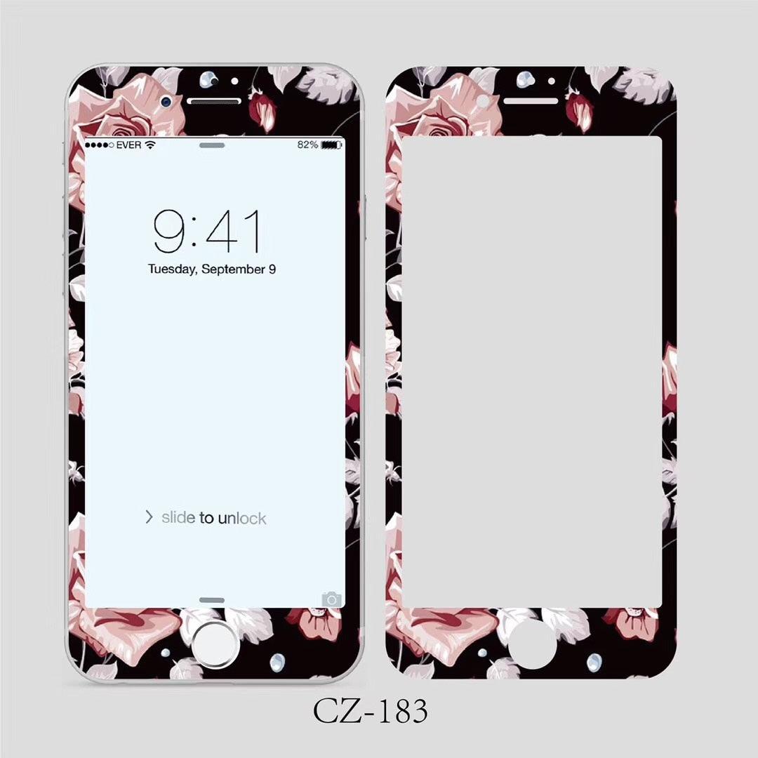 Verre trempé incurvé 3D pour iPhone 6 6s 7 8 Plus, motif fleurs tendance, protecteur d'écran, film de protection, protecteur d'écran en verre trempé conçu pour iPhone