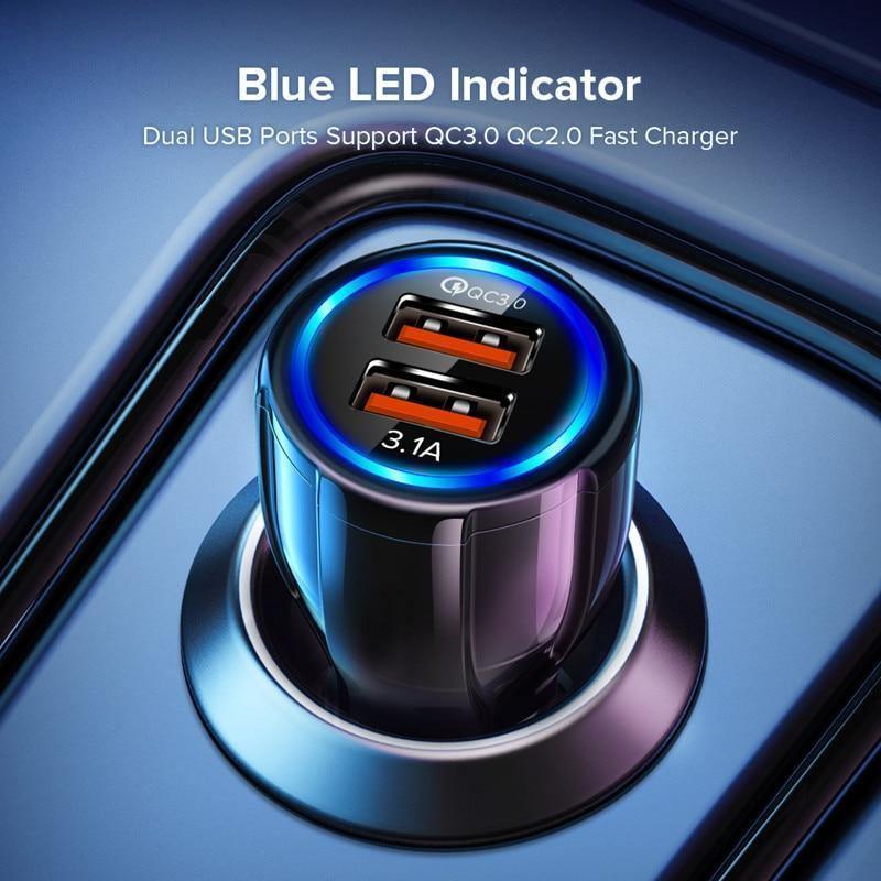 Chargeur de voiture LED 18W 3,1A double USB charge rapide QC adaptateur de chargeur de téléphone gadgets de voiture