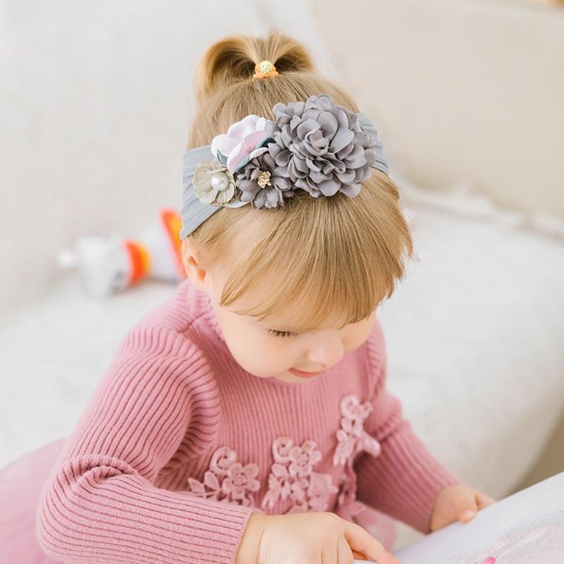 Bandeaux à fleurs faits à la main pour bébés filles, en nylon élastique, accessoires de cheveux pour bébés filles