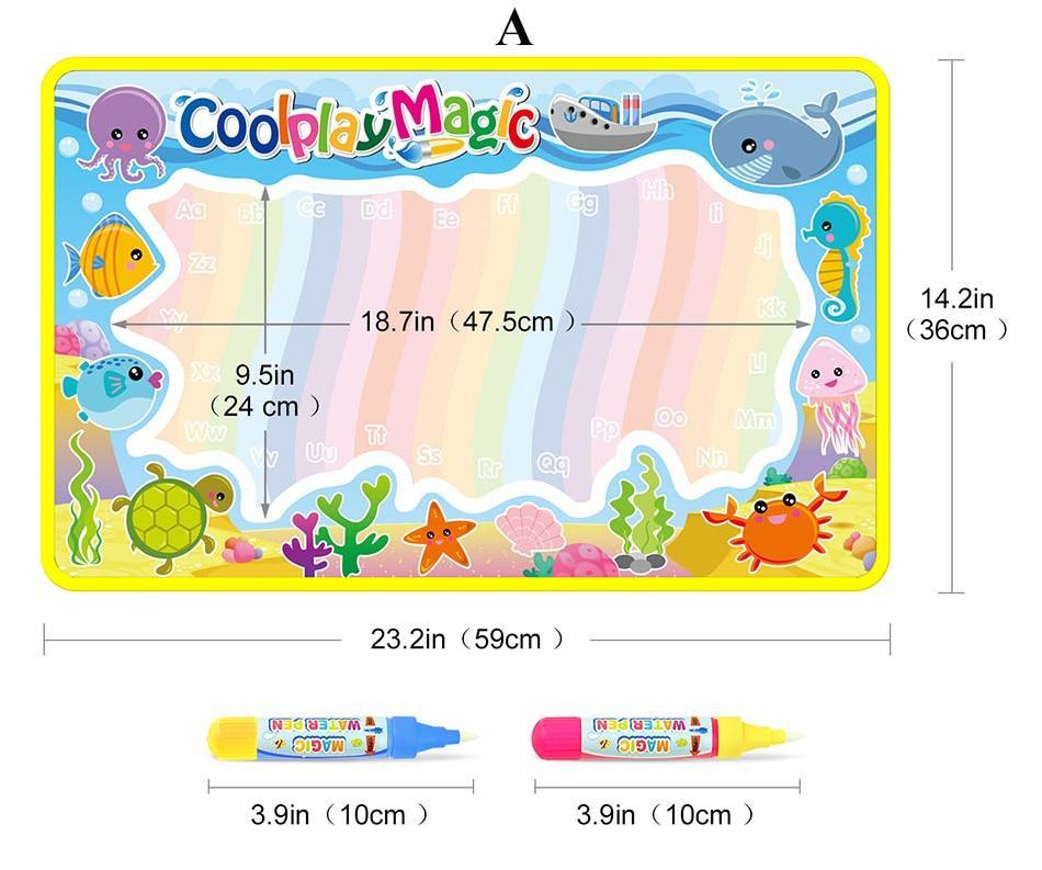 Tapis de Dessin à l'Eau Magique et 2 Stylos, Tableau de Gribouillage, Livres de Coloriage, Jouets Éducatifs pour Enfants